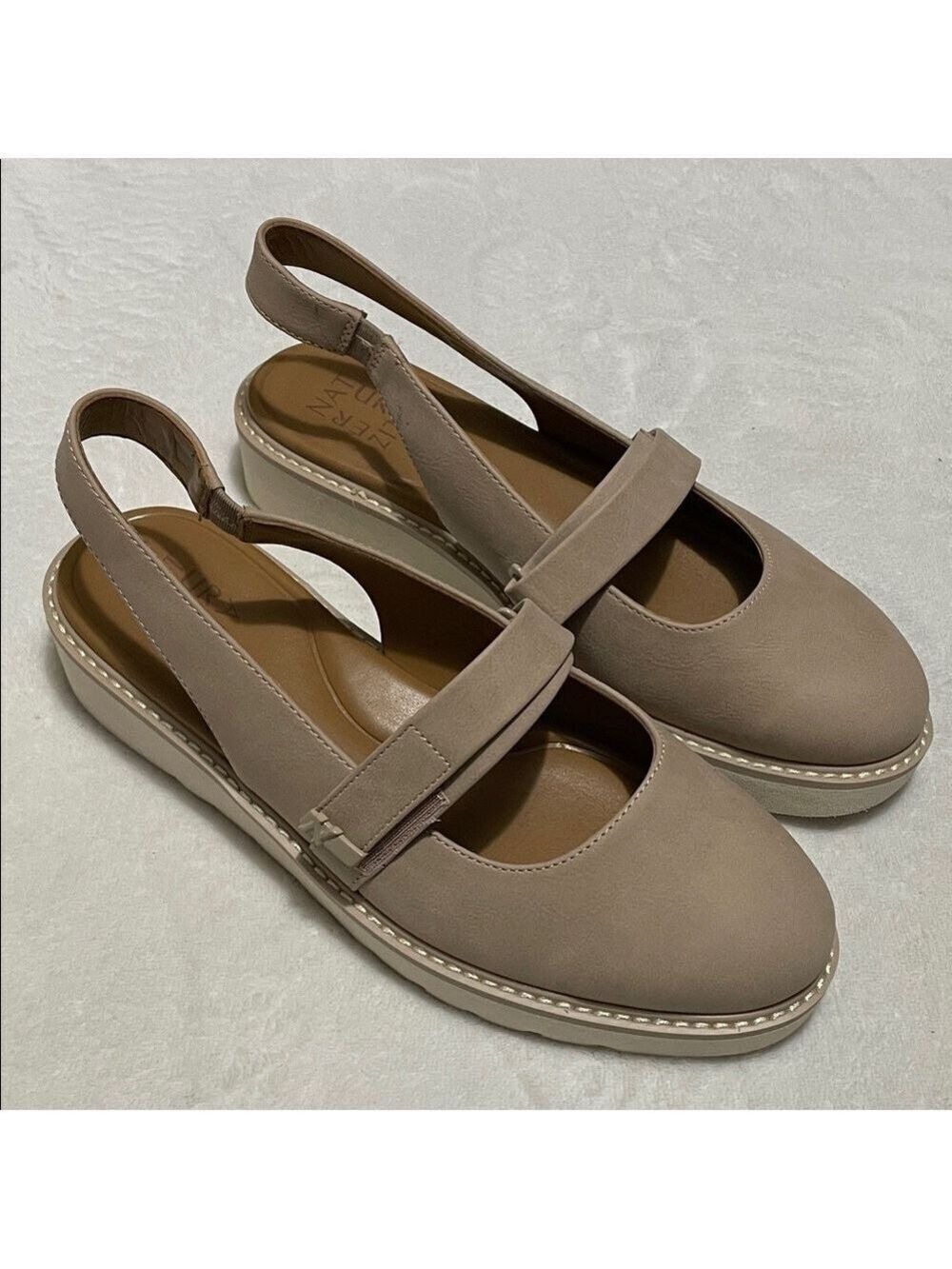 Naturalizer Women's Taupe Slingback Platform Flats - Comfort Casual Sz 8W